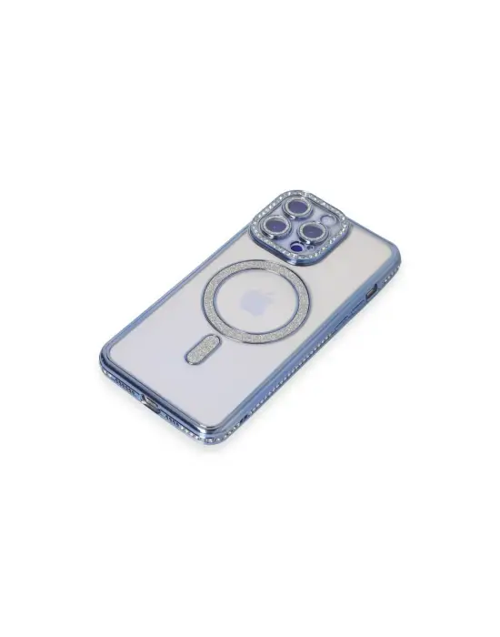 Apple İphone 15 Pro Max Kılıf Joke Simli Magneticsafe Kılıf - Mavi