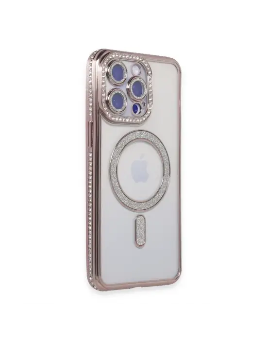 Apple İphone 15 Pro Max Kılıf Joke Simli Magneticsafe Kılıf - Pembe