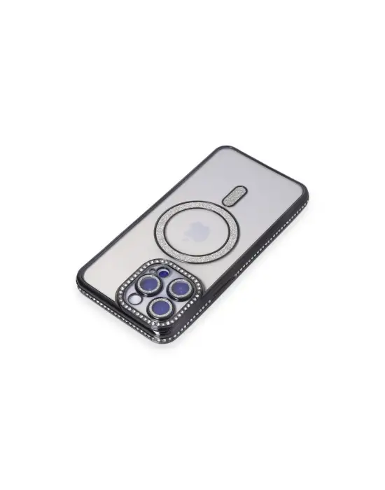 Apple İphone 15 Pro Max Kılıf Joke Simli Magneticsafe Kılıf - Siyah