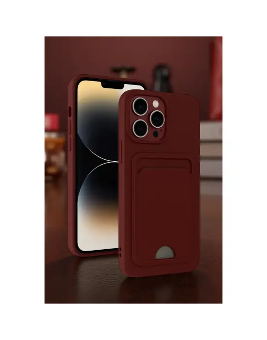 Apple İphone 15 Pro Max Kılıf Kelvin Kartvizitli Silikon - Bordo
