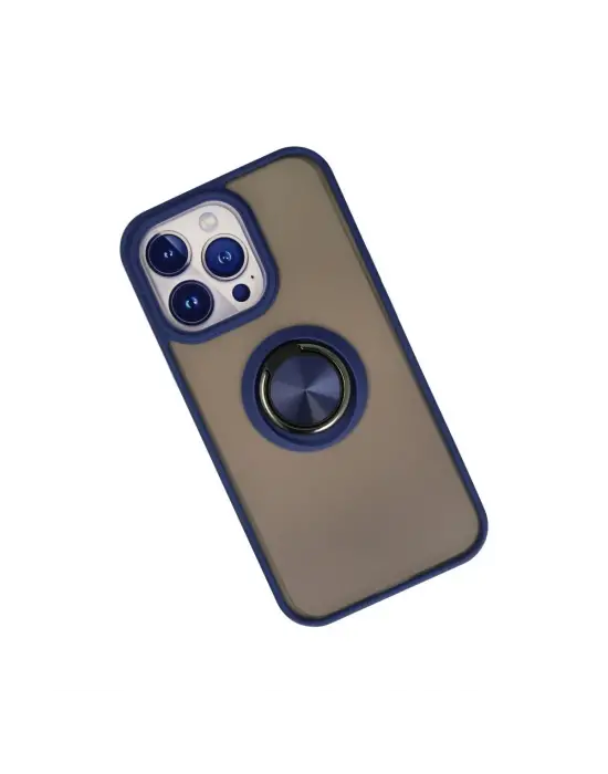 Apple İphone 15 Pro Max Kılıf Montreal Yüzüklü Silikon Kapak - Lacivert