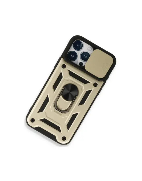 Apple İphone 15 Pro Max Kılıf Pars Lens Yüzüklü Silikon - Gold