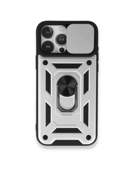 Apple İphone 15 Pro Max Kılıf Pars Lens Yüzüklü Silikon - Gümüş