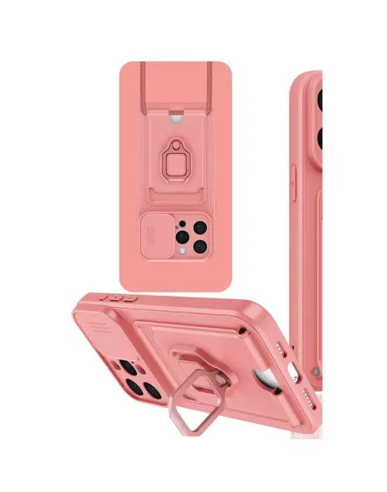Apple İphone 15 Pro Max Kılıf Zuma Kartvizitli Yüzüklü Silikon - Pembe