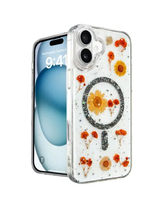 Apple İphone 16 Kılıf Daisy Simli Magsafe Kapak - Siyah