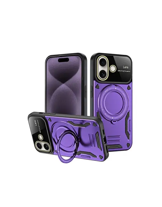 Apple İphone 16 Kılıf Joy Lens Standlı Kapak - Mor
