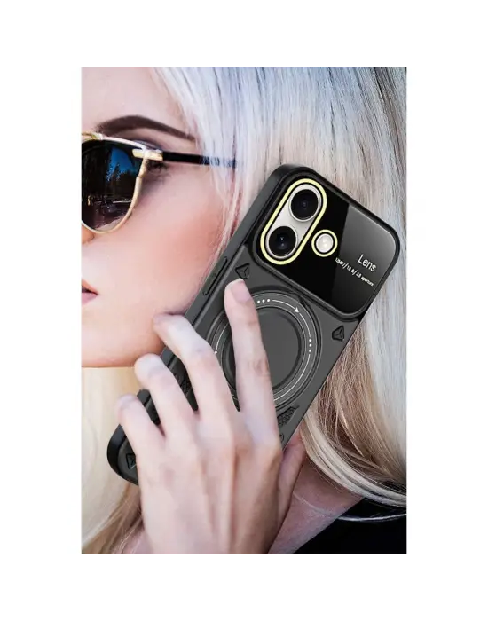 Apple İphone 16 Kılıf Joy Lens Standlı Kapak - Mor