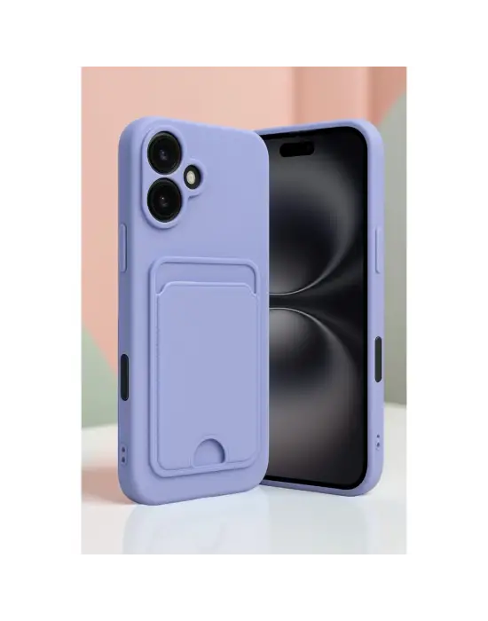 Apple İphone 16 Kılıf Kelvin Kartvizitli Silikon - Lila