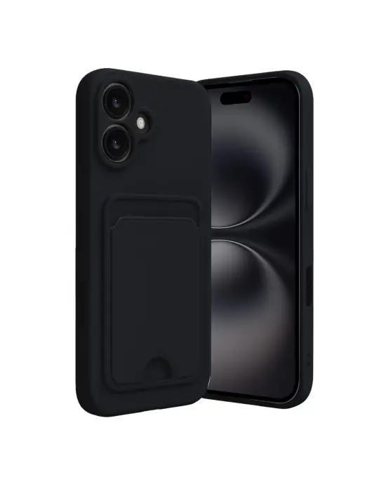 Apple İphone 16 Kılıf Kelvin Kartvizitli Silikon - Siyah