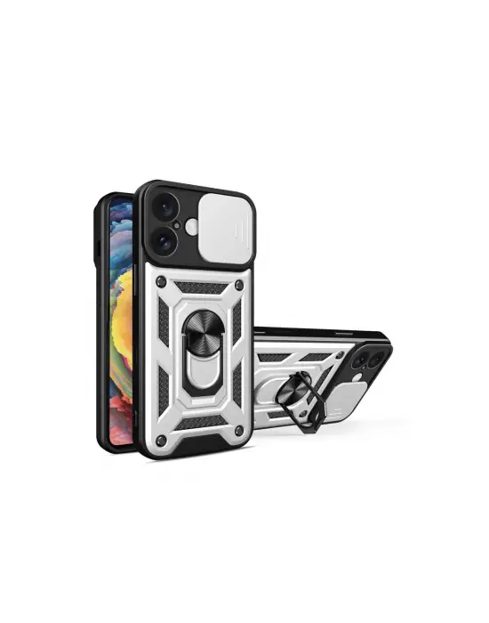 Apple İphone 16 Kılıf Pars Lens Yüzüklü Silikon - Gümüş