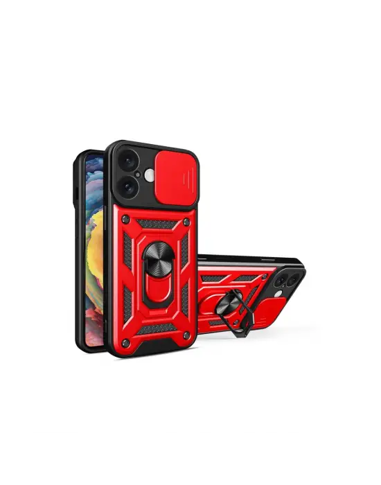 Apple İphone 16 Kılıf Pars Lens Yüzüklü Silikon - Kırmızı