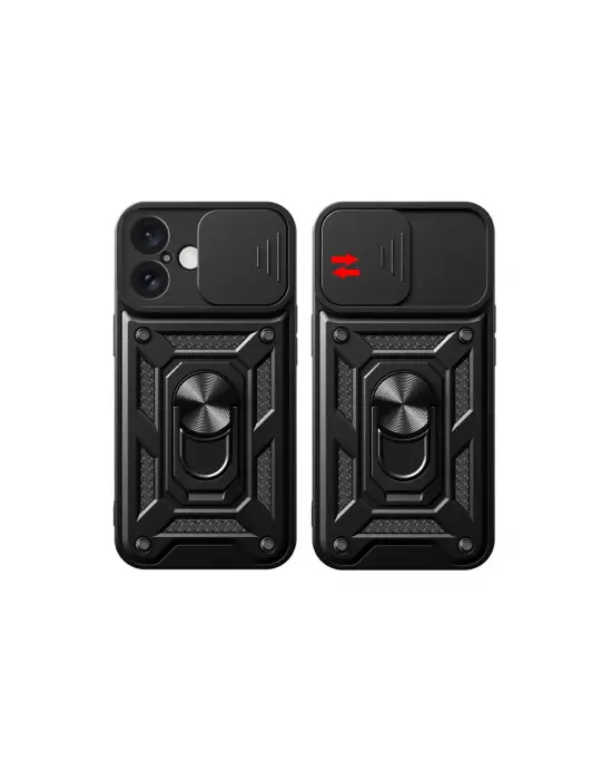 Apple İphone 16 Kılıf Pars Lens Yüzüklü Silikon - Kırmızı