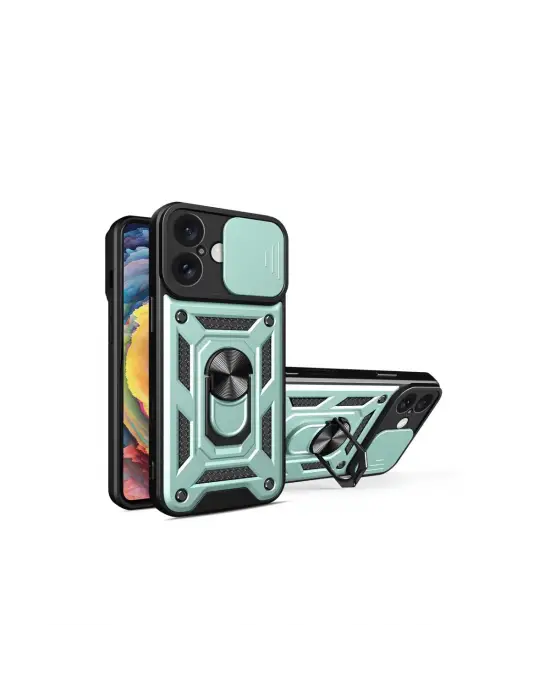 Apple İphone 16 Kılıf Pars Lens Yüzüklü Silikon - Yeşil