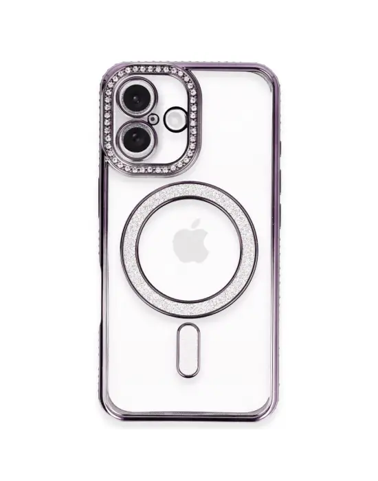 Apple İphone 16 Plus Kılıf Joke Simli Magneticsafe Kılıf - Derin Mor