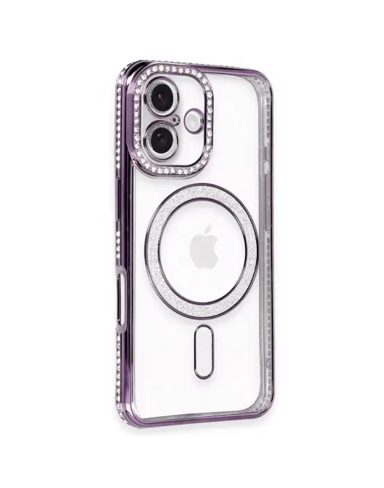Apple İphone 16 Plus Kılıf Joke Simli Magneticsafe Kılıf - Derin Mor