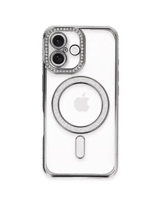 Apple İphone 16 Plus Kılıf Joke Simli Magneticsafe Kılıf - Gri