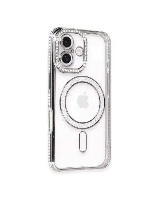 Apple İphone 16 Plus Kılıf Joke Simli Magneticsafe Kılıf - Gri