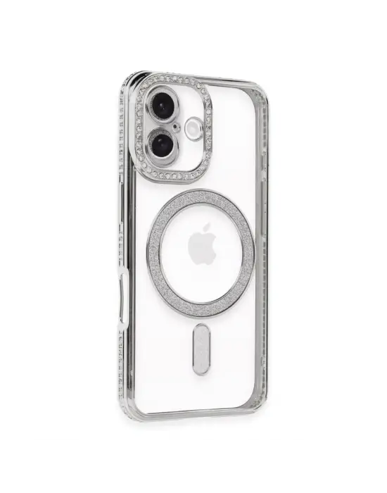 Apple İphone 16 Plus Kılıf Joke Simli Magneticsafe Kılıf - Gümüş