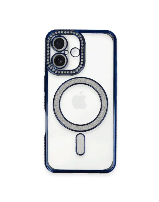 Apple İphone 16 Plus Kılıf Joke Simli Magneticsafe Kılıf - Lacivert