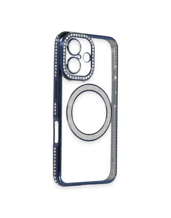 Apple İphone 16 Plus Kılıf Joke Simli Magneticsafe Kılıf - Lacivert