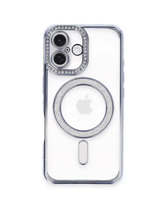 Apple İphone 16 Plus Kılıf Joke Simli Magneticsafe Kılıf - Mavi