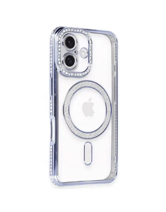 Apple İphone 16 Plus Kılıf Joke Simli Magneticsafe Kılıf - Mavi