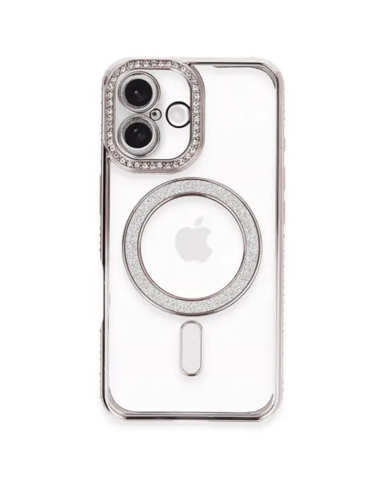 Apple İphone 16 Plus Kılıf Joke Simli Magneticsafe Kılıf - Pembe