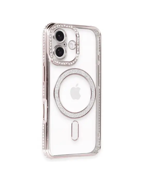 Apple İphone 16 Plus Kılıf Joke Simli Magneticsafe Kılıf - Pembe