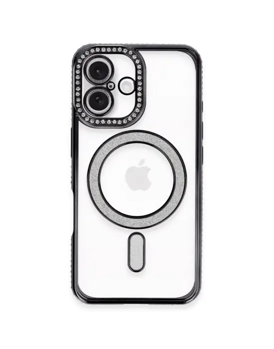 Apple İphone 16 Plus Kılıf Joke Simli Magneticsafe Kılıf - Siyah