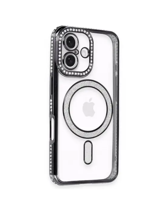 Apple İphone 16 Plus Kılıf Joke Simli Magneticsafe Kılıf - Siyah