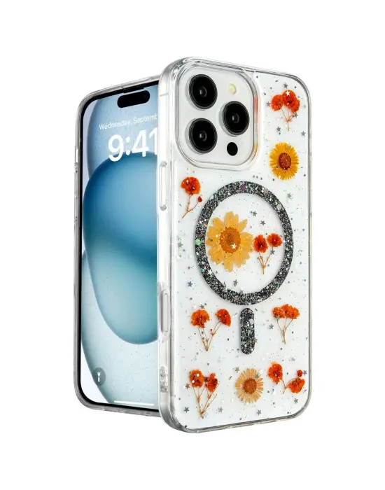 Apple İphone 16 Pro Kılıf Daisy Simli Magsafe Kapak - Siyah