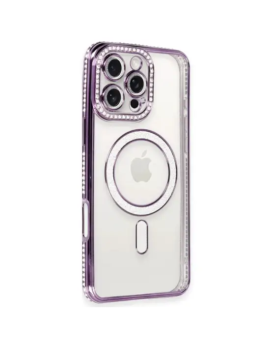 Apple İphone 16 Pro Kılıf Joke Simli Magneticsafe Kılıf - Derin Mor