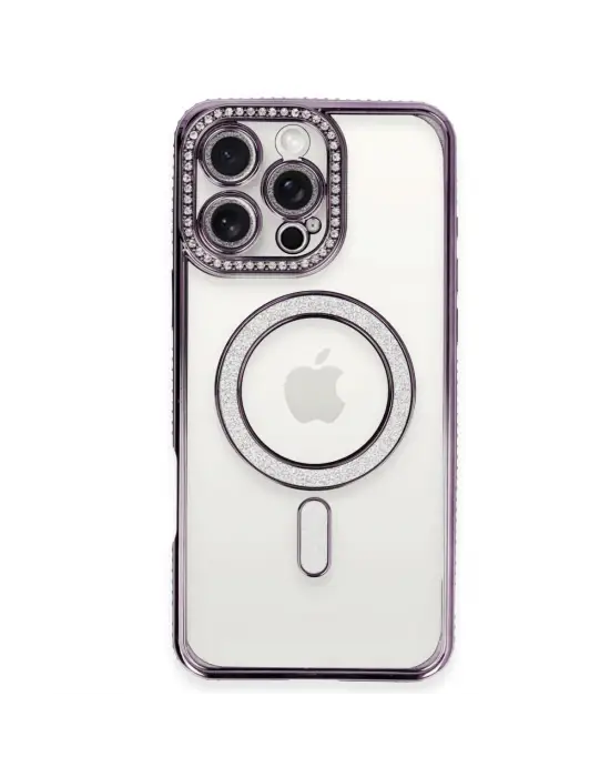 Apple İphone 16 Pro Kılıf Joke Simli Magneticsafe Kılıf - Derin Mor