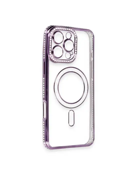 Apple İphone 16 Pro Kılıf Joke Simli Magneticsafe Kılıf - Derin Mor