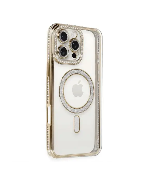 Apple İphone 16 Pro Kılıf Joke Simli Magneticsafe Kılıf - Gold