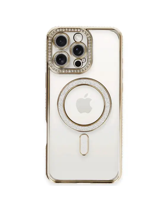 Apple İphone 16 Pro Kılıf Joke Simli Magneticsafe Kılıf - Gold