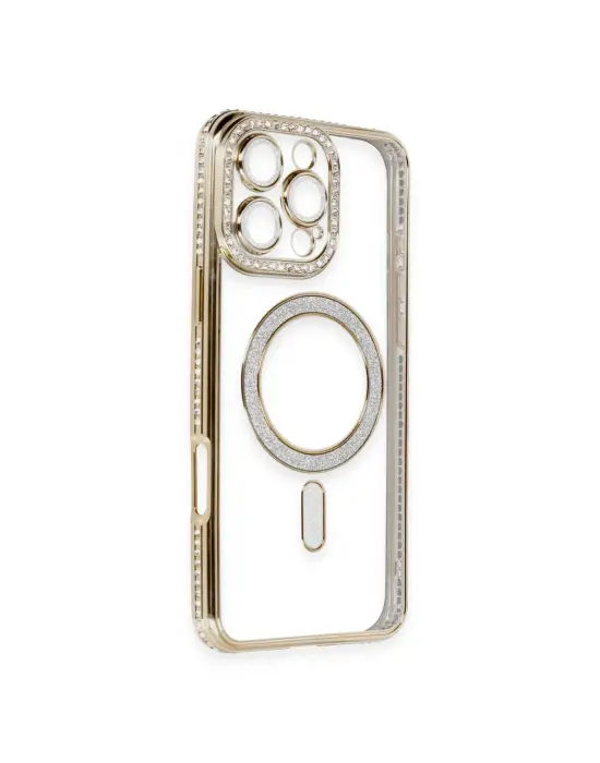 Apple İphone 16 Pro Kılıf Joke Simli Magneticsafe Kılıf - Gold