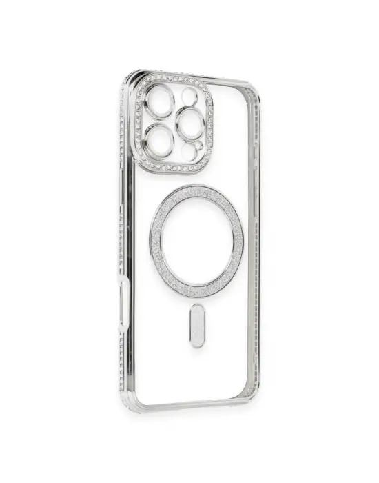 Apple İphone 16 Pro Kılıf Joke Simli Magneticsafe Kılıf - Gümüş