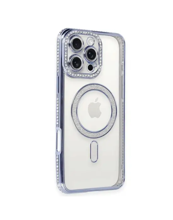 Apple İphone 16 Pro Kılıf Joke Simli Magneticsafe Kılıf - Mavi