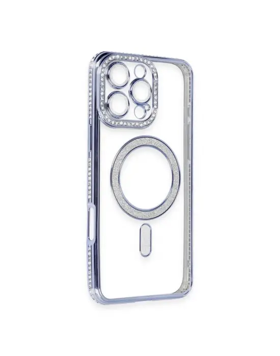 Apple İphone 16 Pro Kılıf Joke Simli Magneticsafe Kılıf - Mavi