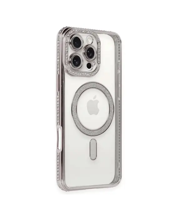 Apple İphone 16 Pro Kılıf Joke Simli Magneticsafe Kılıf - Pembe