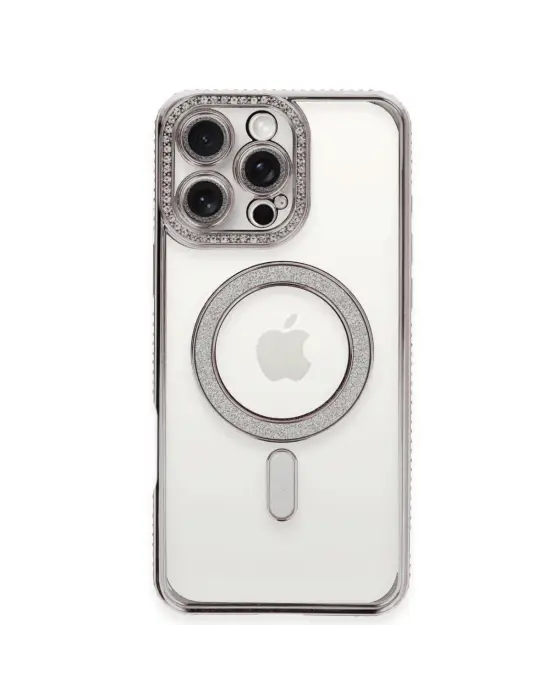 Apple İphone 16 Pro Kılıf Joke Simli Magneticsafe Kılıf - Pembe