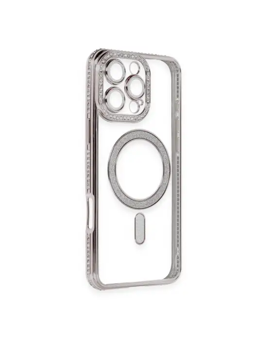 Apple İphone 16 Pro Kılıf Joke Simli Magneticsafe Kılıf - Pembe