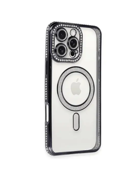 Apple İphone 16 Pro Kılıf Joke Simli Magneticsafe Kılıf - Siyah