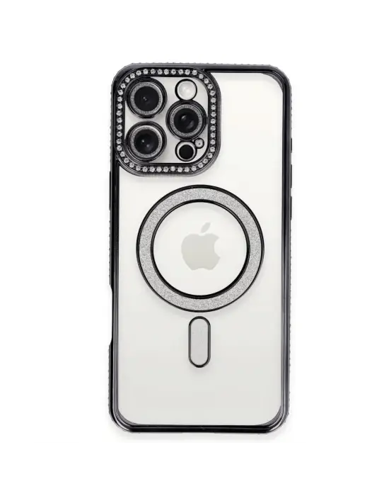 Apple İphone 16 Pro Kılıf Joke Simli Magneticsafe Kılıf - Siyah