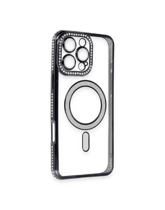 Apple İphone 16 Pro Kılıf Joke Simli Magneticsafe Kılıf - Siyah