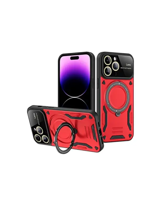 Apple İphone 16 Pro Kılıf Joy Lens Standlı Kapak - Kırmızı