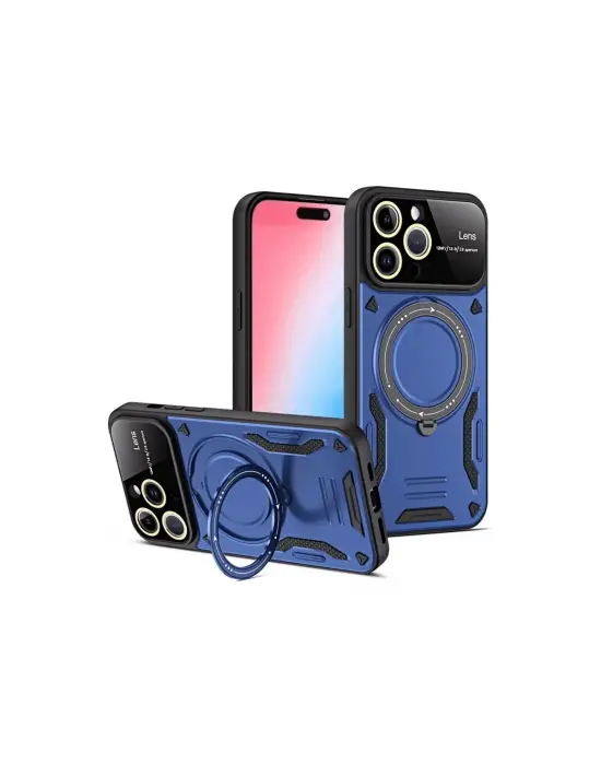 Apple İphone 16 Pro Kılıf Joy Lens Standlı Kapak - Lacivert