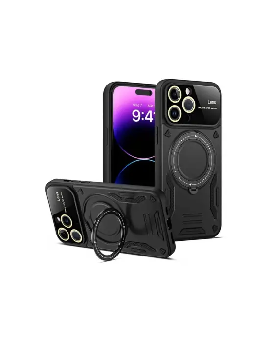 Apple İphone 16 Pro Kılıf Joy Lens Standlı Kapak - Siyah