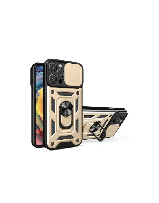 Apple İphone 16 Pro Kılıf Pars Lens Yüzüklü Silikon - Gold